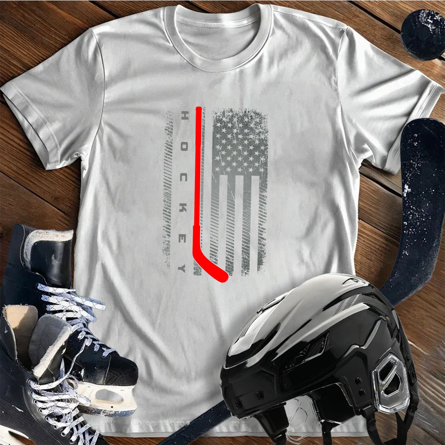 American Flag Play Hockey T-Shirt